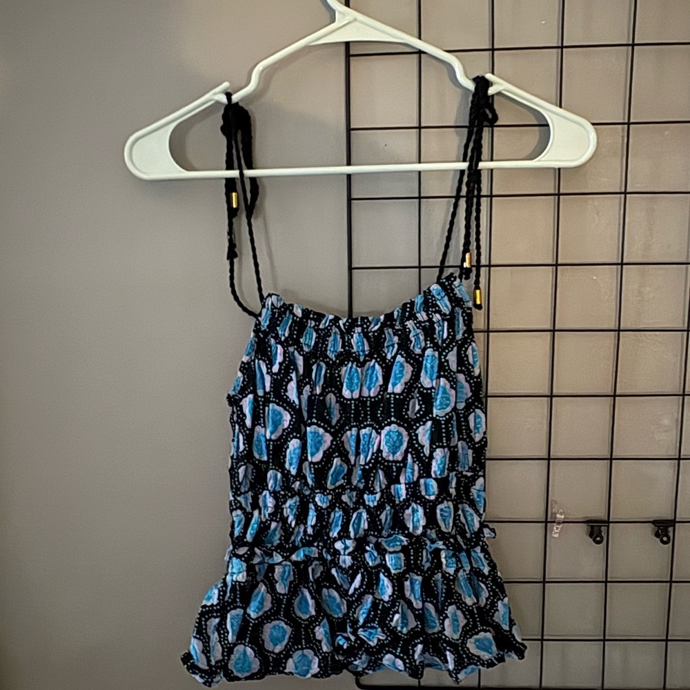 Karina Grimaldi Black and Blue Patterned Camisole